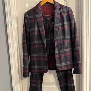 Express Plaid Blazer and Pants Set in Burgundy and Navy